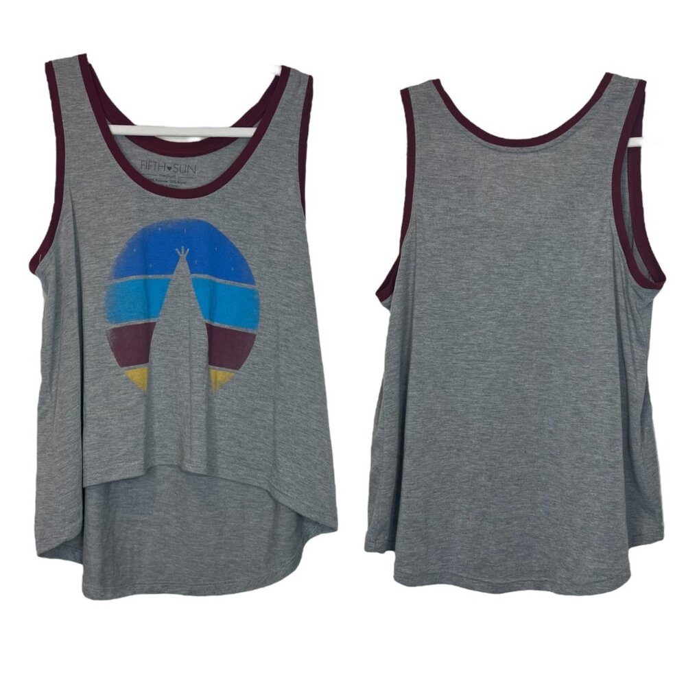 Fifth Sun Tank Top M Womens Grey Multicolor Graphic Print‎ High Low Size Medium